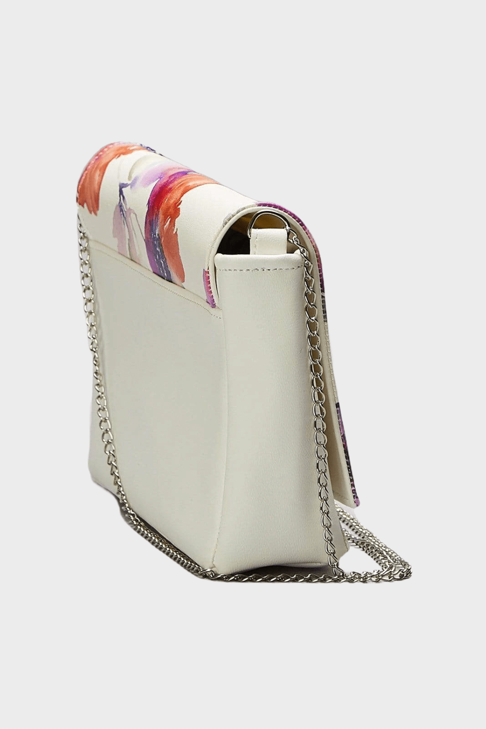 Marina Milani BAGS White Claudia Watercolor Silver Chain Medium Flap Shoulder Bag