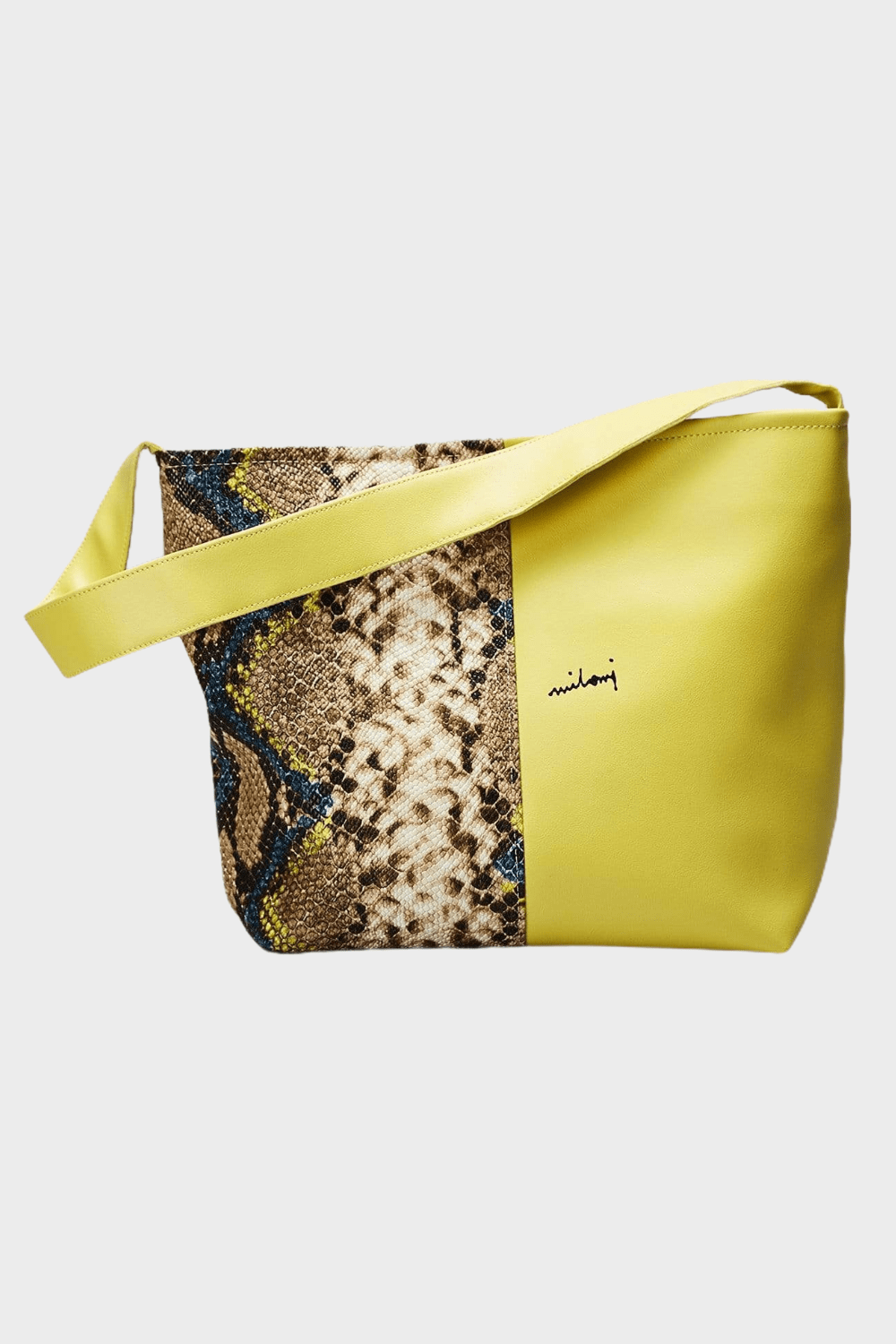 Marina Milani BAGS Yellow Elisa Yellow And Python Print Vegan Leather Tote Bag