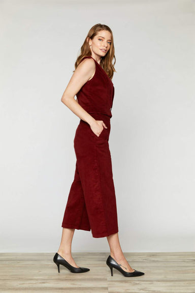 Marise Eco Couture Sistine Burgundy Corduroy Vest & Wide leg Pants Two-Piece Set Side- Made in Italy