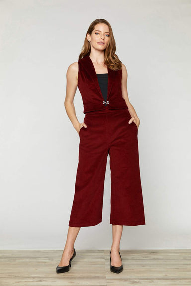 Marise Eco Couture Sistine Burgundy Corduroy Vest & Wide leg Pants Two-Piece Set Front- Made in Italy