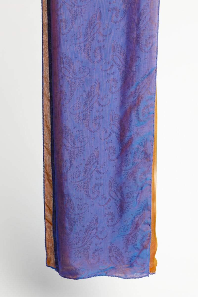 My Scarf In a Box SCARF Blue Lights of Sorrento Blue and Orange Cashmere Print Silk Scarf