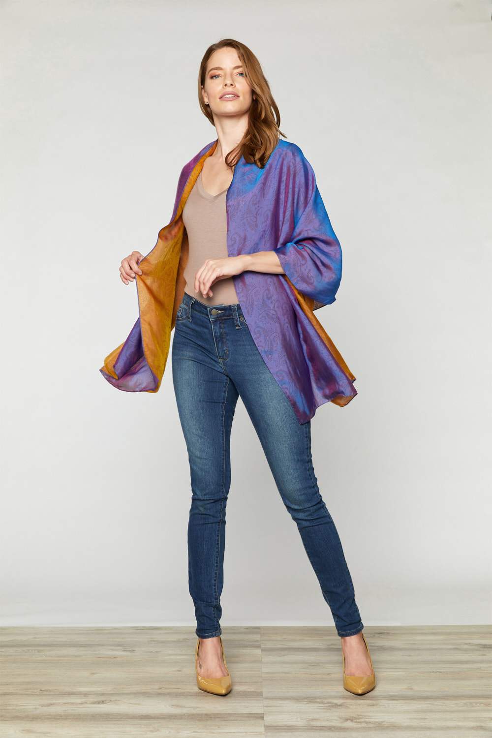 Lights Sorrento Blue and Orange Cashmere Print Silk Scarf Italian Fashion — Shops From