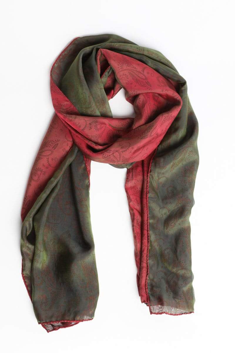 My Scarf In a Box SCARF Red Tropea Red & Green Cashmere Print Silk Scarf