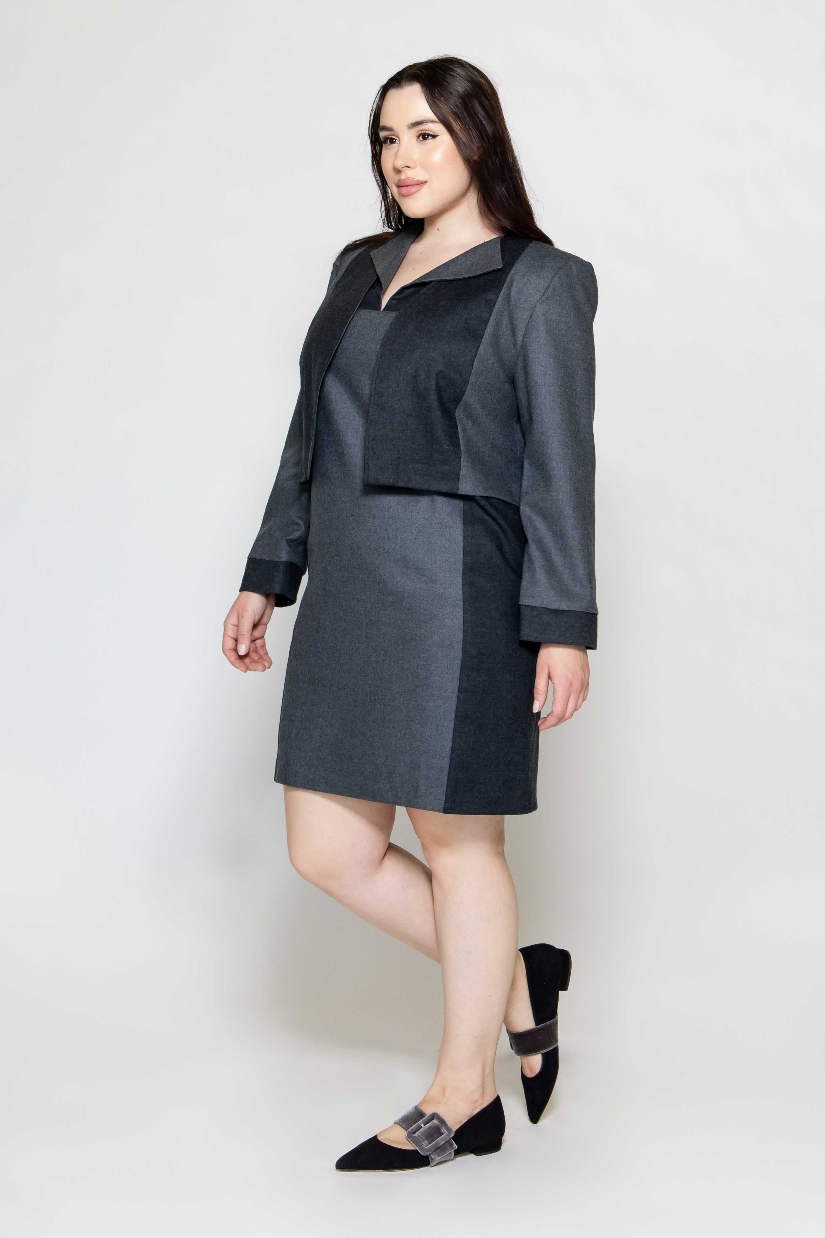 Sara Sabella 2-PIECE SET Plus Size Pantheon Grey Wool Dress & Jacket Set 