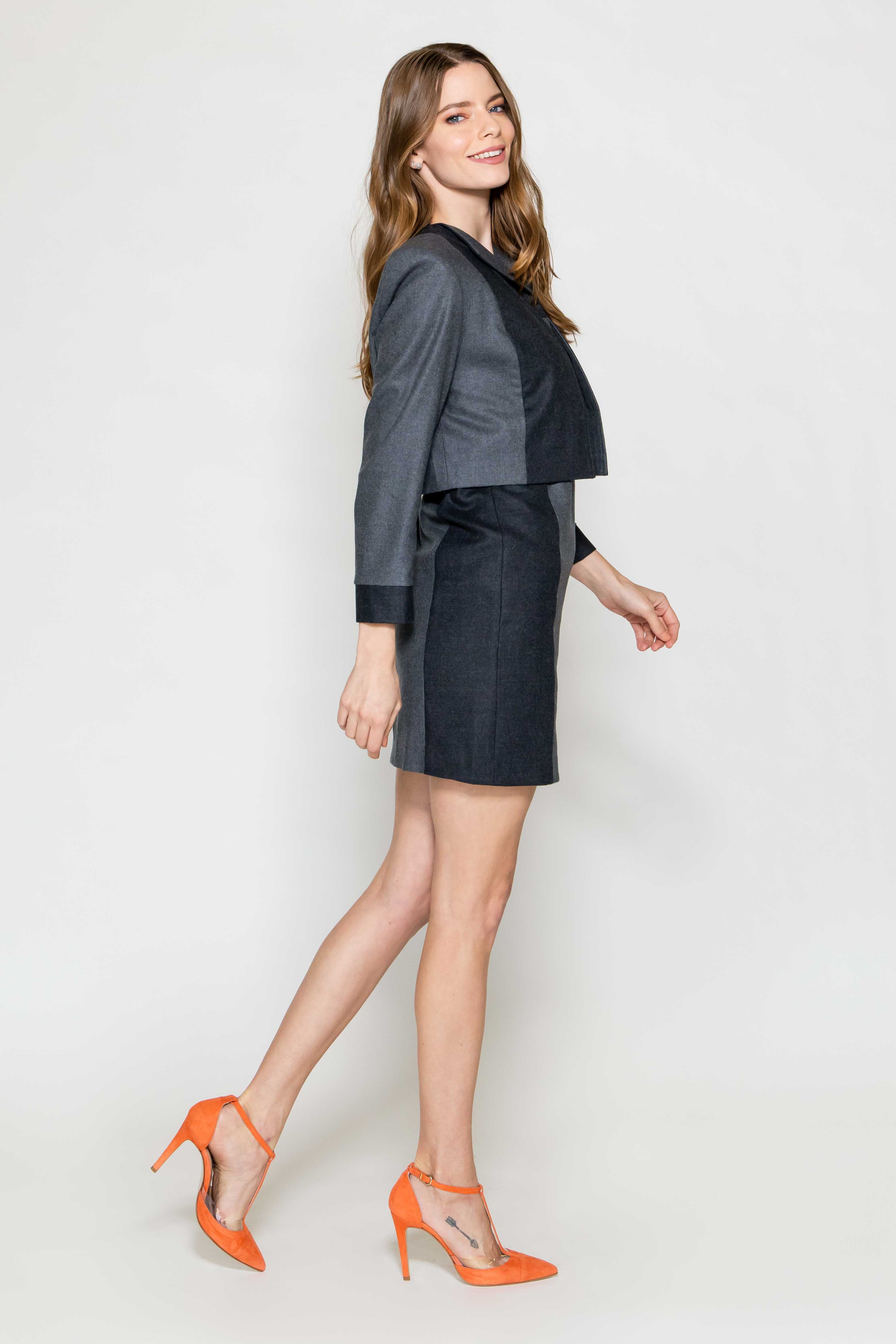 Sara Sabella 2-PIECE SET Pantheon Grey Wool Dress & Jacket Set