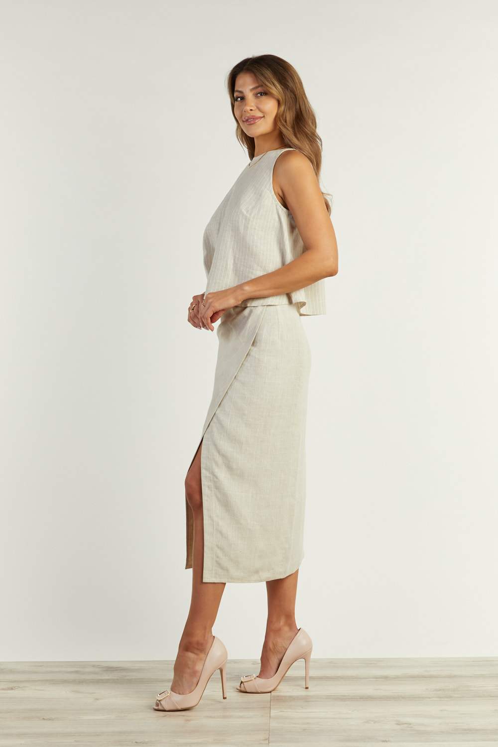 Tazia Linen Halter Top and Wrap Skirt Two-Piece Set
