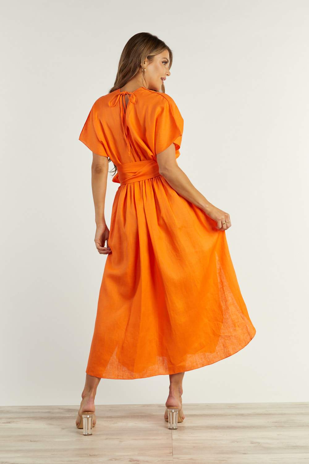 Sara Sabella DRESSES Marianna Orange Linen Belted Maxi Dress